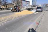 В Николаеве из зерновоза на ходу высыпалось несколько тонн кукурузы (фото, видео)