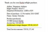 Singapore Airlines предъявила пассажиру счет за пользование Wi-Fi на $1171.46