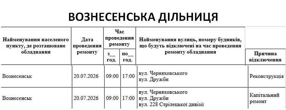 Где 20 июля в Николаевской области не будет света Где 20 июля в Николаевской области не будет света