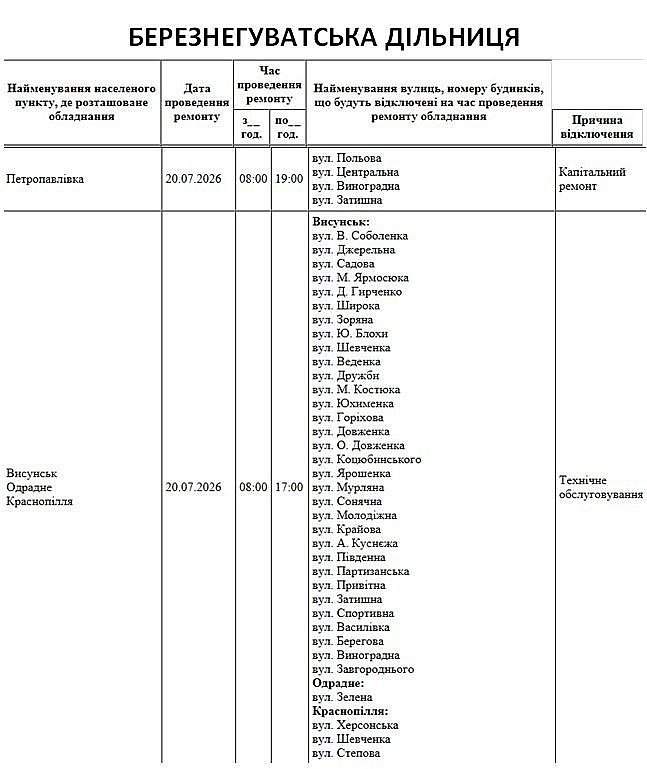 Где 20 июля в Николаевской области не будет света Где 20 июля в Николаевской области не будет света