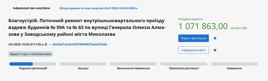 Понад мільйон гривень на проїзд біля двох будинків: у Миколаєві планують ремонт Понад мільйон гривень на проїзд біля двох будинків: у Миколаєві планують ремонт
