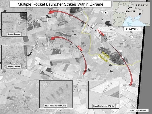 США обнародовали спутниковые фото обстрелов Украины с территории России