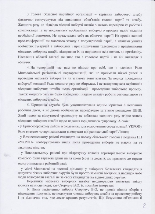 Николаевские «укроповцы» выразили недоверие главе областной партячейки Сторчеусу