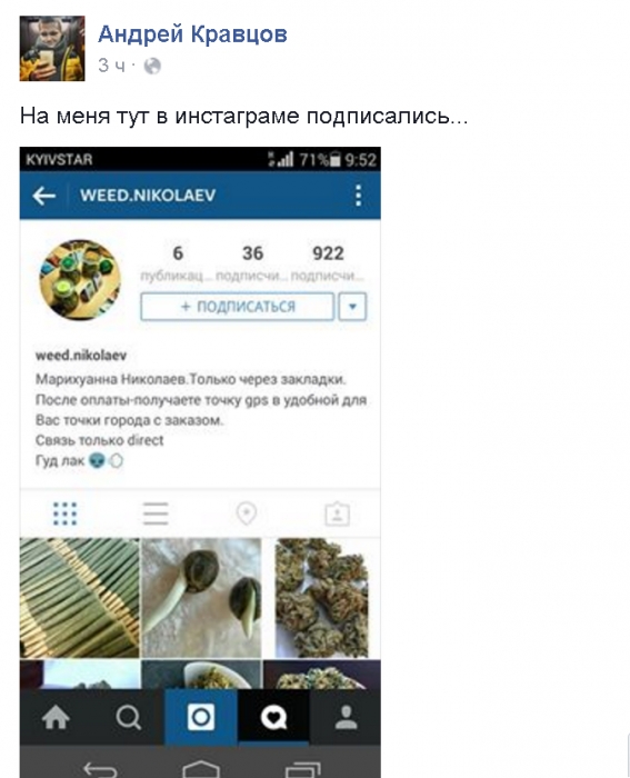 Николаевские наркоторговцы продают марихуану в... Instagram