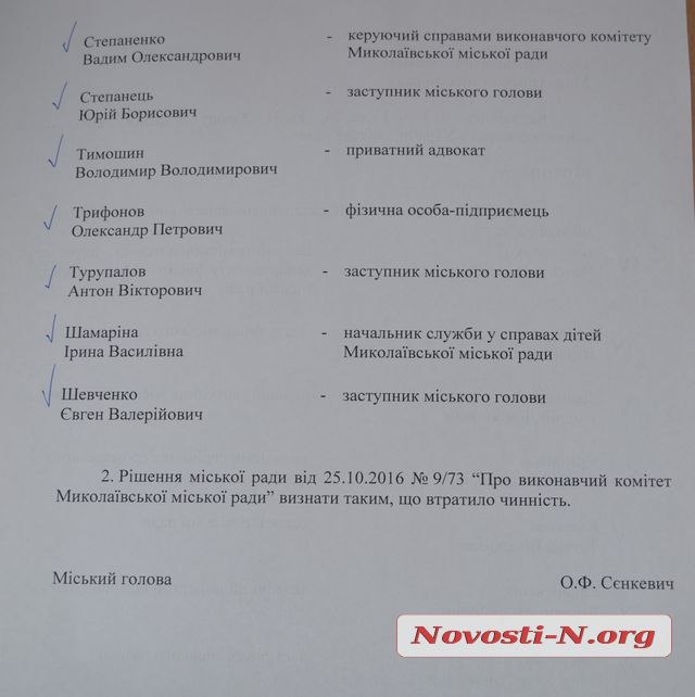 Депутаты утвердили состав нового исполкома Николаевского горсовета, в который вошли 17 человек