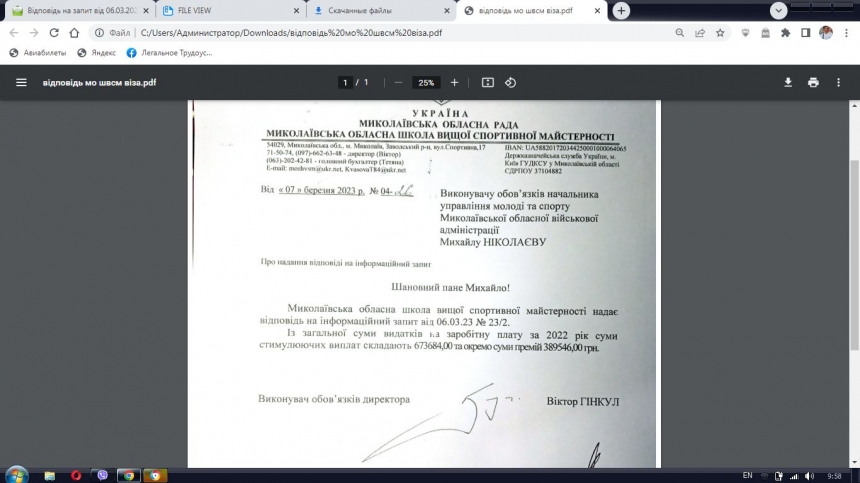 В Николаевской областной школе высшего спортмастерства выплатили более миллиона премиальных