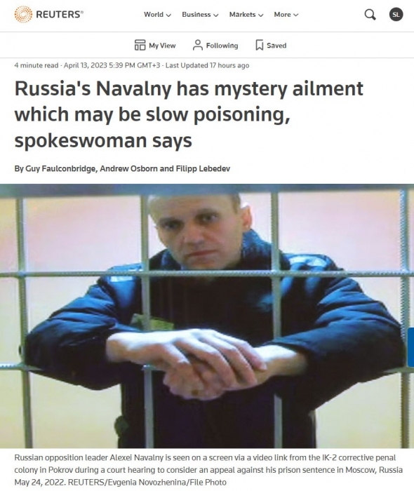 Навального медленно травят в российской тюрьме, - Reuters 