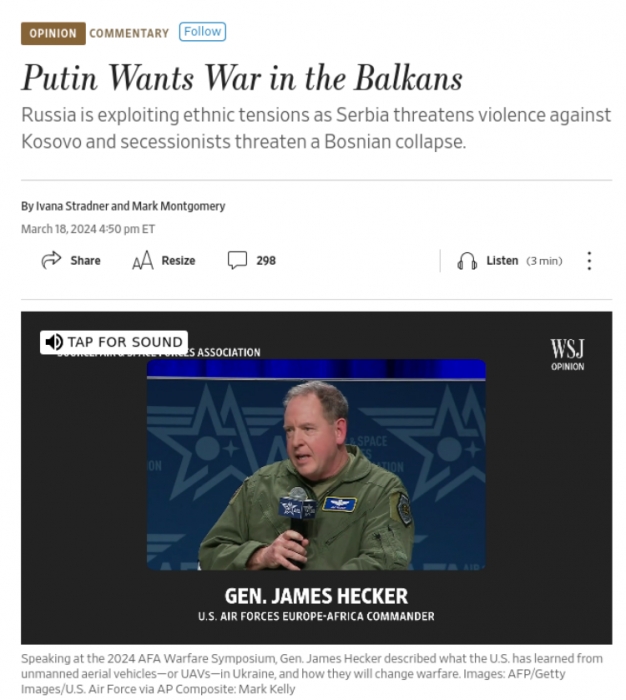Путін та Вучич хочуть розпалити нову війну на Балканах, - WSJ