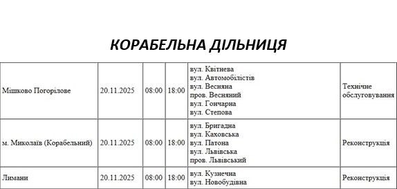 Відключення світла через ремонт: які вулиці Миколаєва буде знеструмлено 20 листопада Відключення світла через ремонт: які вулиці Миколаєва буде знеструмлено 20 листопада
