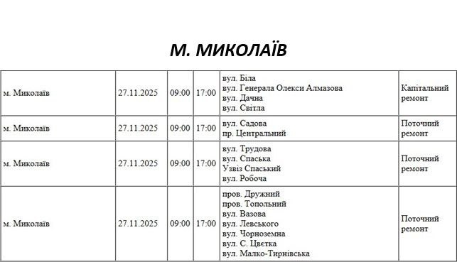 Отключение света из-за ремонта: какие улицы Николаева будут обесточены 27 ноября