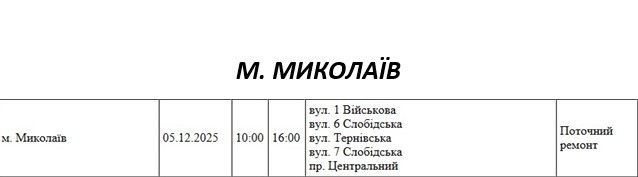 Відключення світла через ремонт: які вулиці Миколаєва буде знеструмлено 5 грудня Відключення світла через ремонт: які вулиці Миколаєва буде знеструмлено 5 грудня