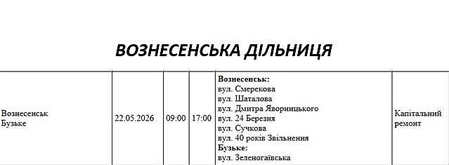 Планові відключення світла у Миколаєві та області на 22 травня
