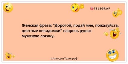 Анекдоты про женскую логику - Женская фраза: "Дорогой, подай мне, пожалуйста, цветные невидимки" напрочь рушит мужскую логику.