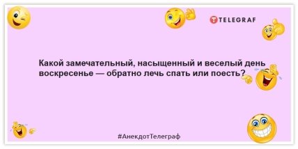 Анекдоты про выходные - Какой замечательный, насыщенный веселый день воскресенье — обратно лечь спать или поесть?