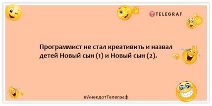 Анекдоти про програмістів - Програміст не став креативити і назвав дітей Новий син (1) та Новий син (2).
