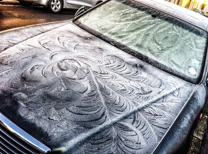 Мороз превращает автомобили в произведения искусства