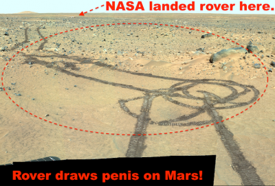 Пошалил: марсоход нарисовал на Красной планете неприличный рисунок 