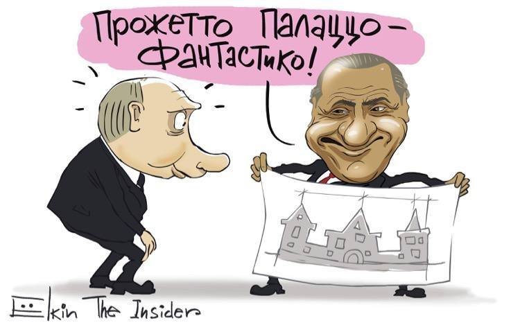 \"Замахнулся\" на Берлускони: Путин попал на меткую карикатуру из-за роскошного дворца. ФОТО