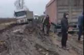 На кировоградской трассе под Николаевом десятки фур увязли в грязи — дорога заблокирована. ВИДЕО