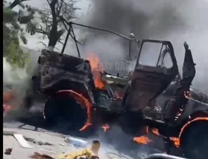 З'явилося відео палаючого авто після ДТП біля Коблево