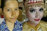 Фотографии невест из Азии до и после свадебного макияжа
