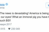 Рианна назвала новоиспеченного президента США "аморальной свиньей"