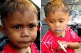 Двухлетний малыш из Индонезии выкуривает 40 сигарет в день. ФОТО