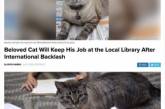 Чиновник, добивавшийся «увольнения» кота из библиотеки, сам лишился работы. ФОТО