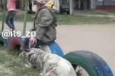 В Запорожье девочка выгуливала петуха на поводке. ФОТО