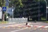 Практически голая женщина переползала пешеходный переход. ВИДЕО