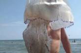 На побережье Азовского моря курортник поймал гигантскую медузу. ФОТО
