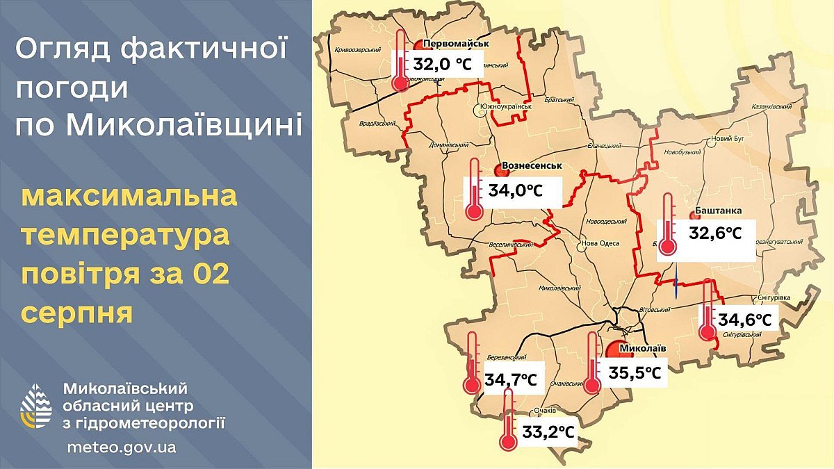 Самая сильная жара — в Николаеве: опубликована карта температур по области