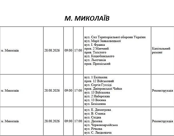 Підготовка до зими: де у Миколаєві та області 28 серпня відключать світло