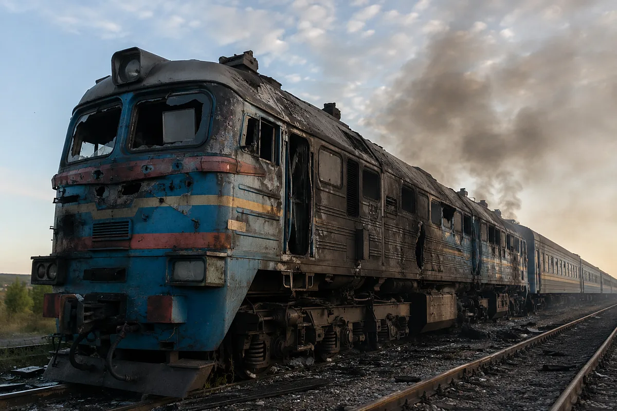 дрон атаковал поезд. Фото ИИ
