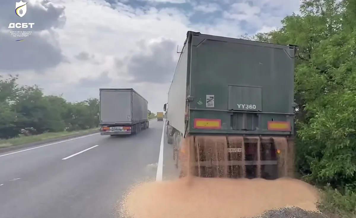 Водитель выгружал груз прямо на дорогу в Николаевской области, пытаясь избежать ответственности за перегруз (видео)