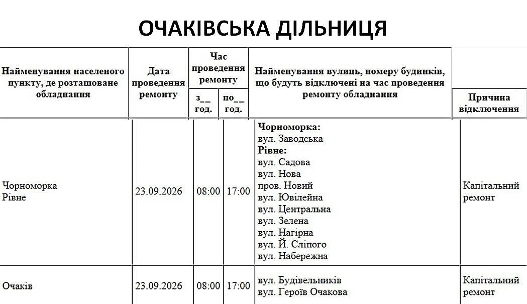 Масштабные отключения: где 23 сентября в Николаеве и области не будет света