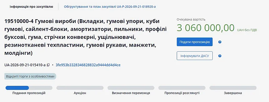 «Николаевэлектротранс» планирует закупить резиновые изделия более чем на 3 млн грн