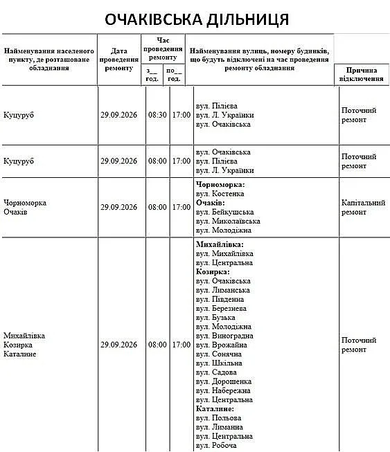 Отключения в Николаеве и области: где 29 сентября не будет света