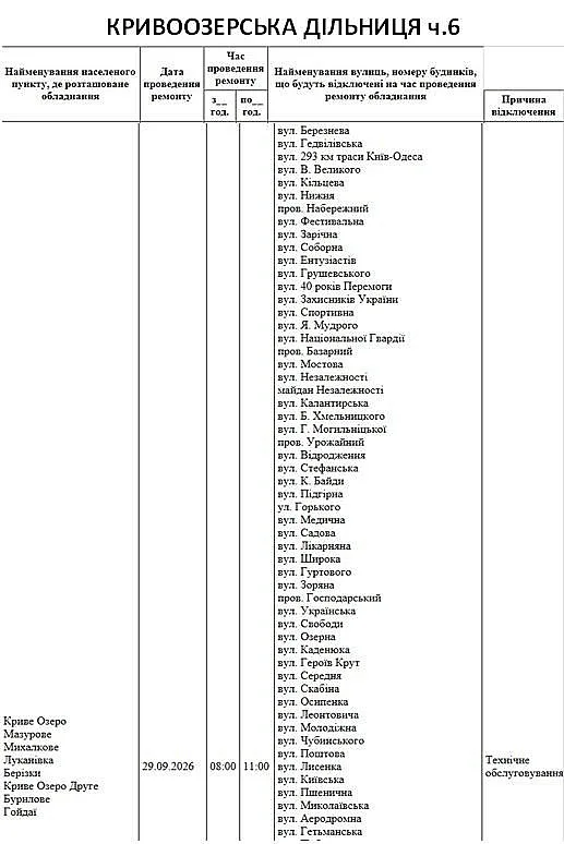 Отключения в Николаеве и области: где 29 сентября не будет света