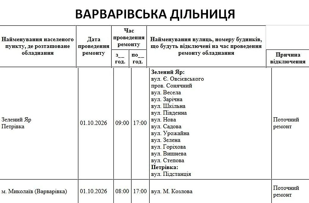 Отключения в Николаеве и области: где 1 октября не будет света
