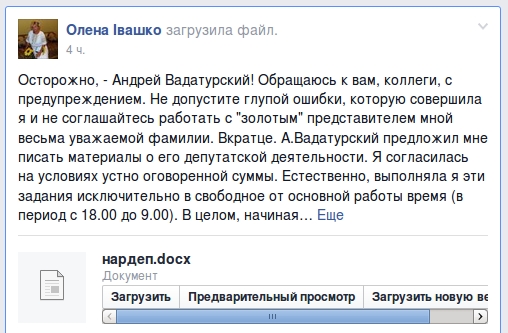  Николаевская журналистка обвинила нардепа Андрея Вадатурского в том, что он не заплатил ей денег