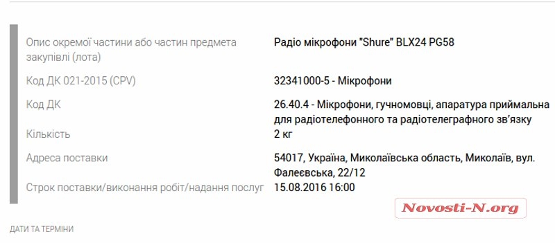 Управление культуры Николаевского горсовета закупает радиомикрофоны в килограммах