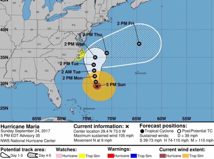 В США объявлено штормовое предупреждение из-за урагана "Мария"