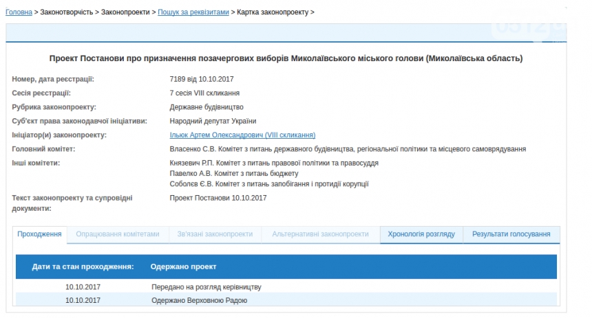 Нардеп Ильюк зарегистрировал в ВР проект постановления о выборах мэра Николаева