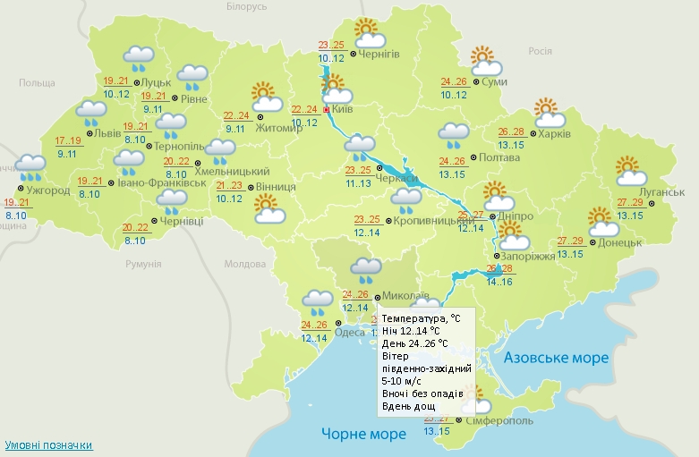 В Николаеве в четверг ожидаются дожди и до +26º