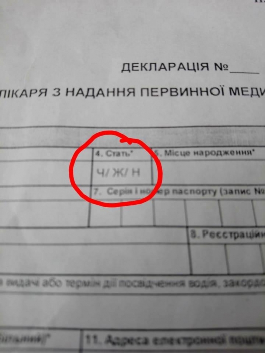 Николаевец обнаружил в декларации с врачом три варианта ответа в графе «ваш пол»