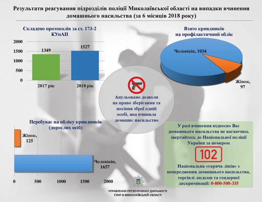 На Николаевщине за полгода составлено 1527 протоколов о совершении домашнего насилия