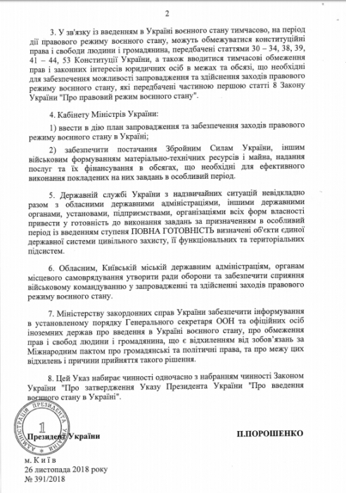В «Урядовом курьере» опубликован указ президента о введении военного положения на 60 суток