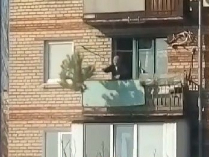 Житель Запорожья выбросил новогоднюю елку с балкона. ВИДЕО