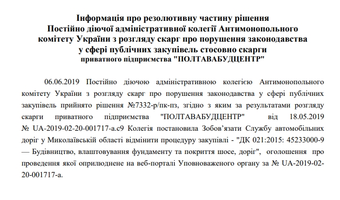 АМКУ отменил торги на строительство бетонной трассы Николаев-Кропивницкий